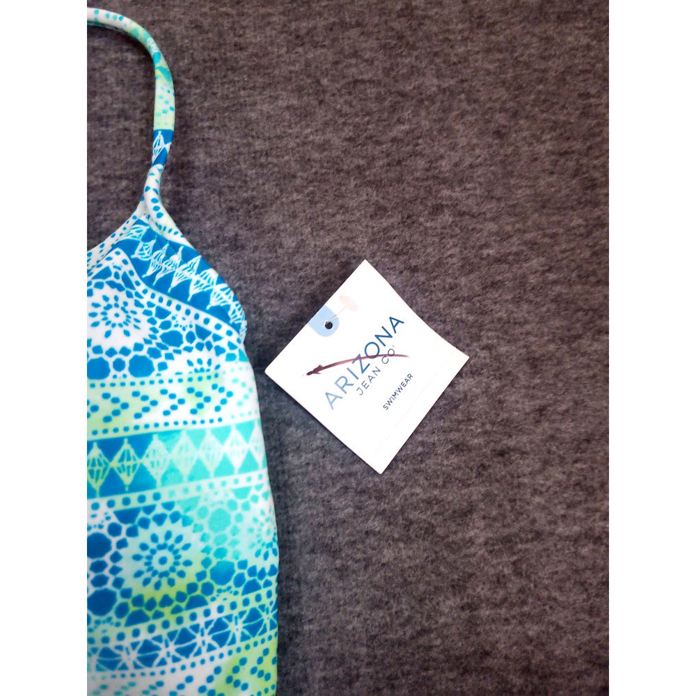 NWT Arizona Size S Blue Aqua Bohemian Tie Dye Strappy One Piece Swimsuit - Picture 7 of 7